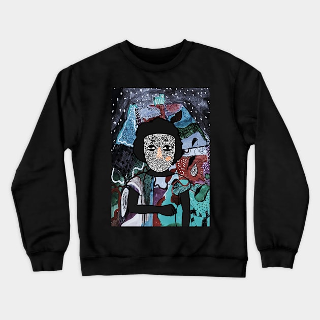 Experience Melancholia - A FemaleMask NFT with DoodleEye Color and Mystery NightGlyph Background Crewneck Sweatshirt by Hashed Art